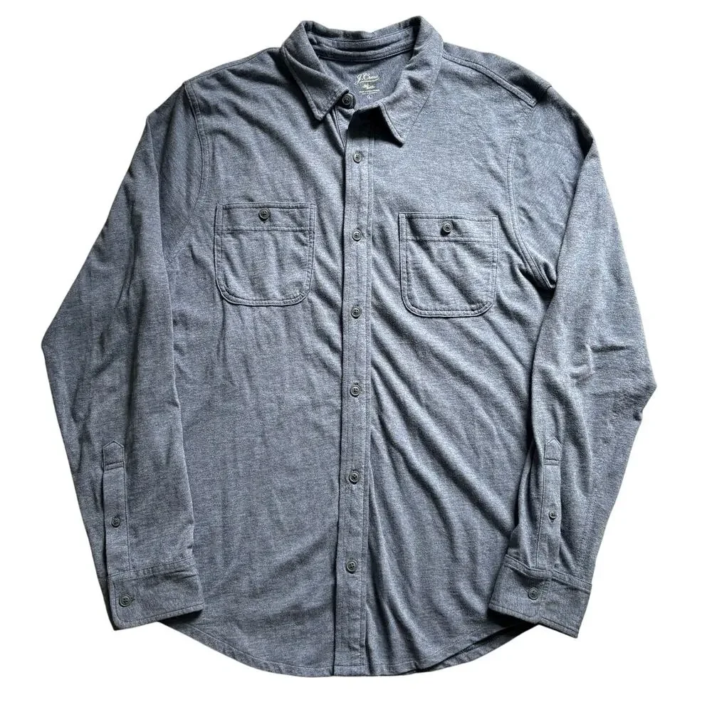 J. Crew Knit Goods Slub Cotton Yarns Casual Button Down Polo Men’s Large Blue